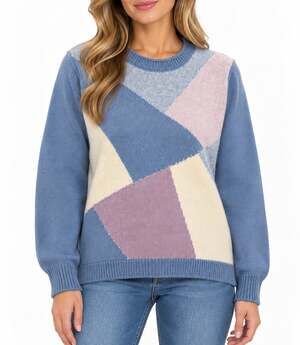 Alfred Dunner Colorblock Geometric Knit Sweater